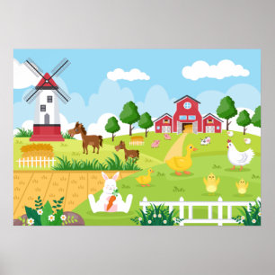 schattige kinder kamer Boerderij Poster
