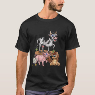 Schattige Kinder Troep Koe Kip Varken Paard Boerde T-shirt