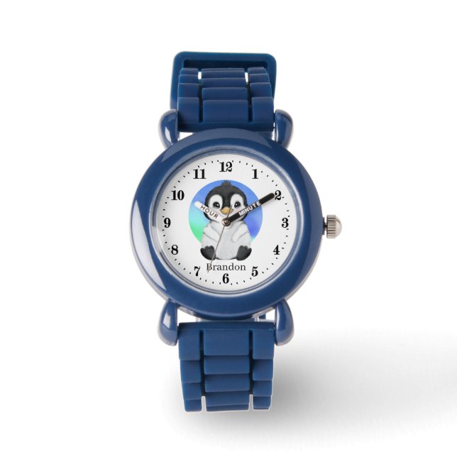 schattige kinder unisex penguin liefhebbers voegen horloge (Voorkant)