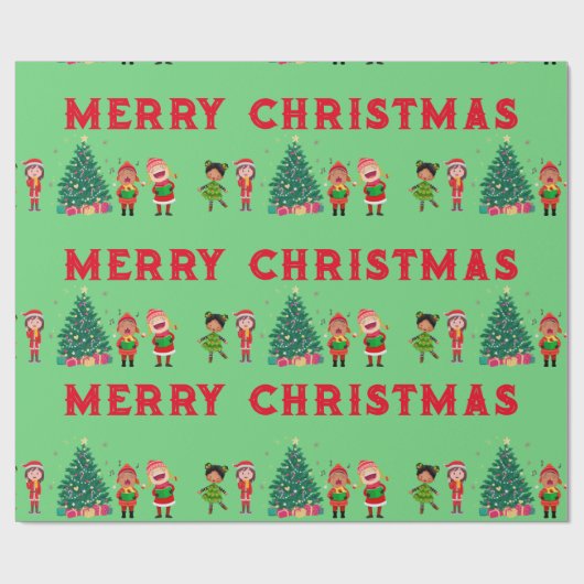 SCHATTIGE KINDER VROLIJK KERSTINPAKPAPIER CADEAUPAPIER (Vlak)