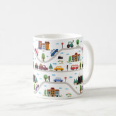 Schattige kinderachtig stadsbeeld bus auto Cartoon Koffiemok (Voorkant rechts)