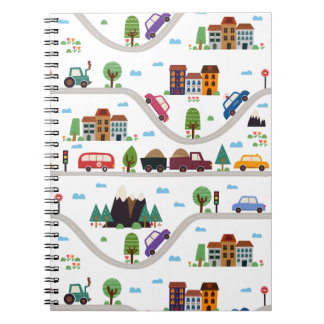 Schattige kinderachtig stadsbeeld bus auto Cartoon Notitieboek