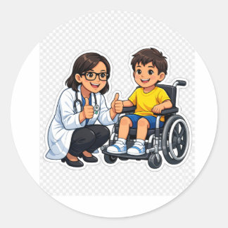 Schattige kinderarts en sticker van jongen in rols