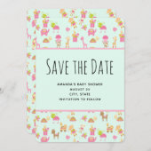 Schattige kinderdagverblijf Dieren Patroon Save The Date (Voorkant / Achterkant)