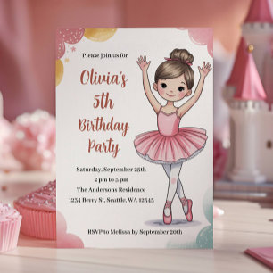 Schattige Kinderen Ballerina 5e Verjaardagsfeestje Kaart
