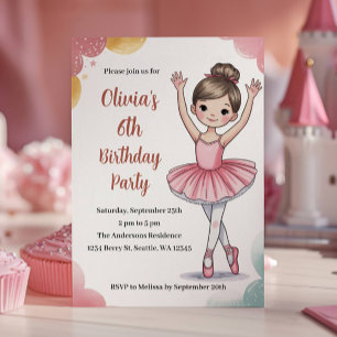 Schattige Kinderen Ballerina 6de Verjaardagsfeestj Kaart