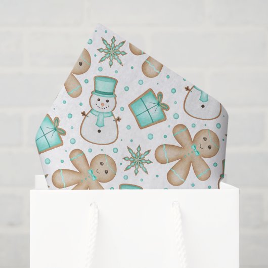Schattige Kinderen Blau Festive Kerst Gingerbread Tissuepapier (Cadeauzakje)