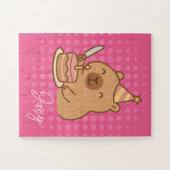Schattige Kinderen Capybara die taart eet Verjaard Legpuzzel (Horizontaal)