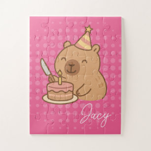 Schattige Kinderen Capybara die taart eet Verjaard Legpuzzel