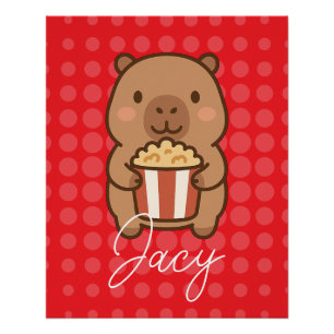 Schattige Kinderen Capybara eet popcorn Perfect Poster