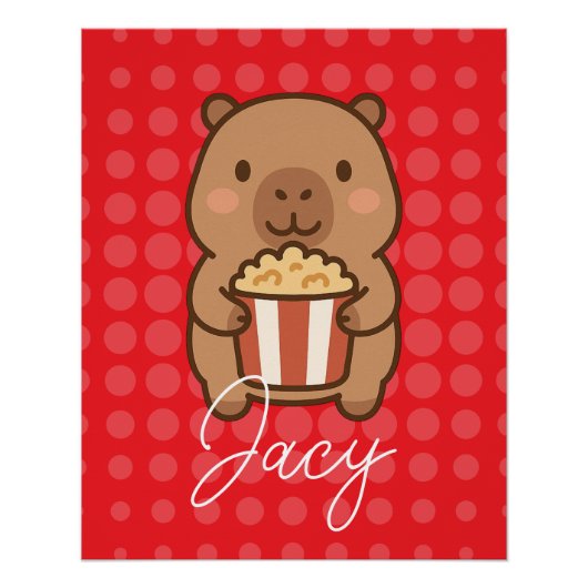 Schattige Kinderen Capybara eet popcorn Perfect Poster (Voorkant)