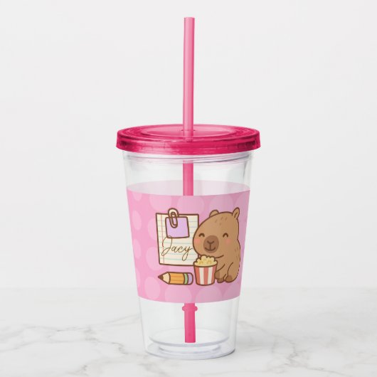 Schattige Kinderen Capybara Popcorn Snack Tijd Acryl Drinkbeker (Voorkant)