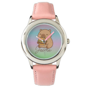 Schattige Kinderen Capybara Regenboog Hamburger Horloge