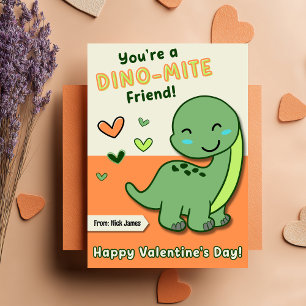 Schattige Kinderen Dino Mite Vriend Valentijnsdag Feestdagenkaart
