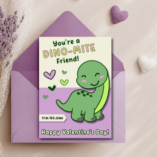 Schattige Kinderen Dino Mite Vriend Valentijnsdag Feestdagenkaart