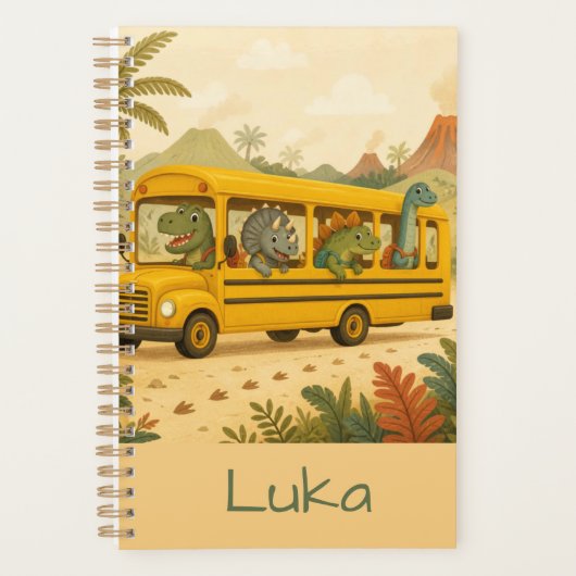 Schattige Kinderen Dinosauriërs Schoolbus Geperson Planner (Voorkant)