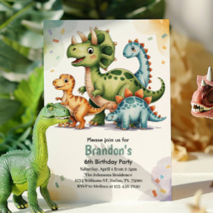 Schattige Kinderen Dinosaurus 6de Verjaardagsfeest Kaart