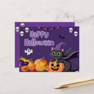Schattige Kinderen Gelukkig Halloween Zwarte Kat Briefkaart