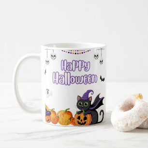 Schattige Kinderen Gelukkig Halloween Zwarte Katte Koffiemok