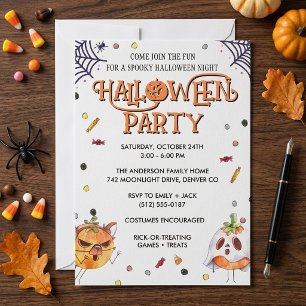 Schattige Kinderen Halloween Feest Pompoen Geest Kaart