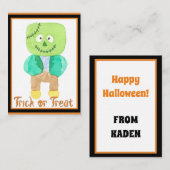 Schattige Kinderen Halloween Frankenstein Snoep of Notitiekaartje (Voorkant / Achterkant)