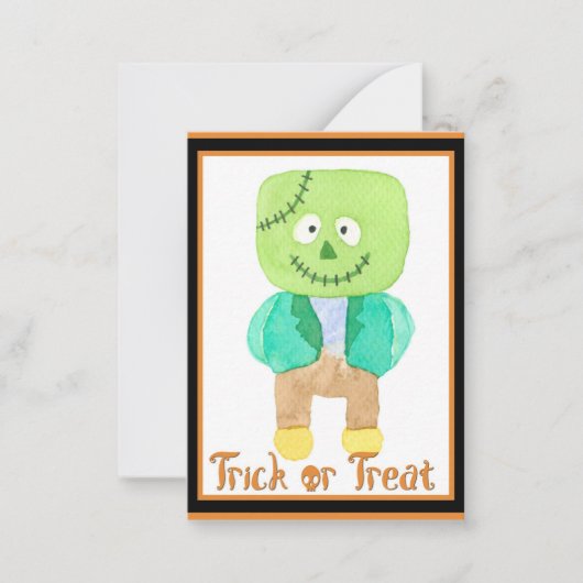 Schattige Kinderen Halloween Frankenstein Snoep of Notitiekaartje (Voorkant)