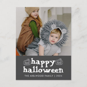 Schattige Kinderen Halloween Pompoen Patroon Famil Feestdagenkaart