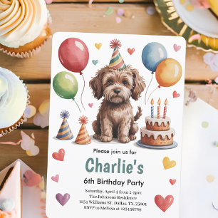 Schattige Kinderen Hond 6de Verjaardagsfeestje Kaart