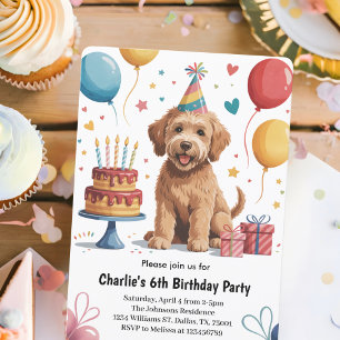 Schattige Kinderen Hondje 6de Verjaardagsfeestje Kaart