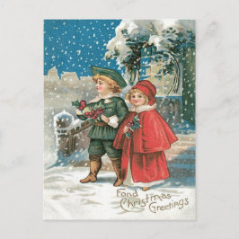 Schattige Kinderen Hulst Cottage Sneeuw Briefkaart