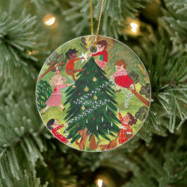 Schattige kinderen kerstboom illustratie keramisch ornament