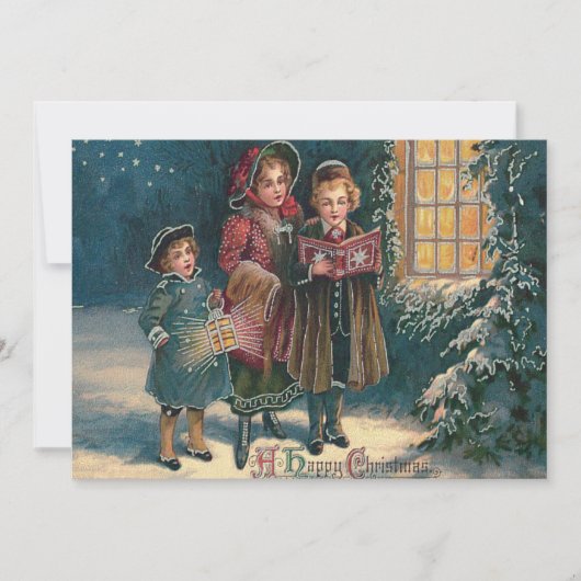 Schattige Kinderen Kerstliedjes Zingen Kaart (Voorkant)