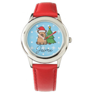Schattige Kinderen Kerstmis Capy Blauw Rood Horloge