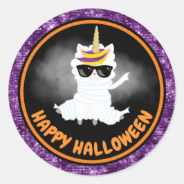 Schattige Kinderen Lama & Paarse Glitter Gelukkig  Ronde Sticker