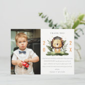 Schattige Kinderen Leeuw Loof Foto Peuterafsluitin Bedankkaart (Staand voorkant)