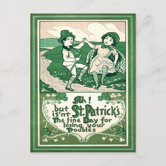Schattige Kinderen Leprechaun Klaver Dansen Briefkaart (Voorkant)
