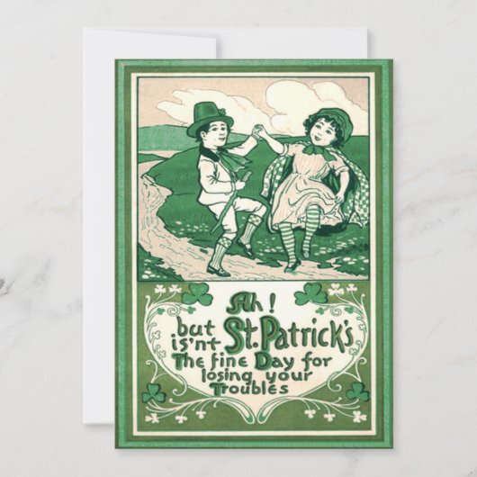 Schattige Kinderen Leprechaun Klaver Dansen Kaart (Voorkant)