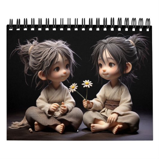 Schattige kinderen met bloemen kalender (Hoes)
