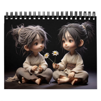 Schattige kinderen met bloemen kalender