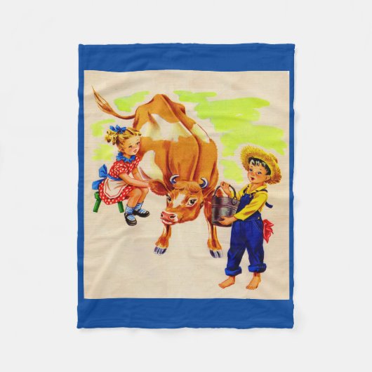 schattige kinderen met schattige koe fleece deken (Voorkant)
