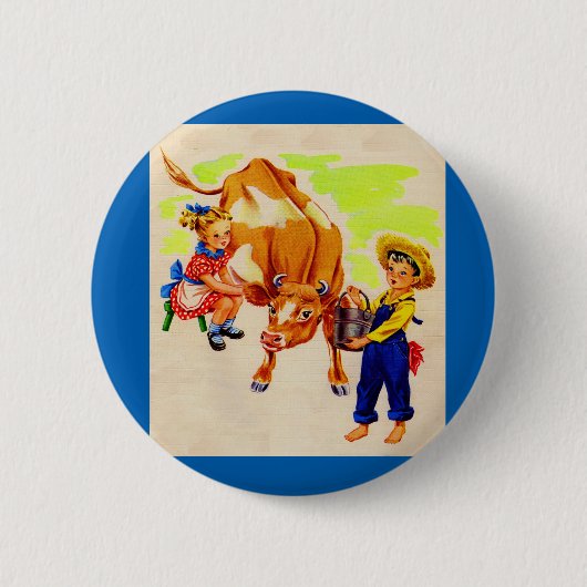 schattige kinderen met schattige koe ronde button 5,7 cm (Voorkant)