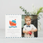 Schattige kinderen nautische boot foto elke leefti bedankkaart (Staand voorkant)