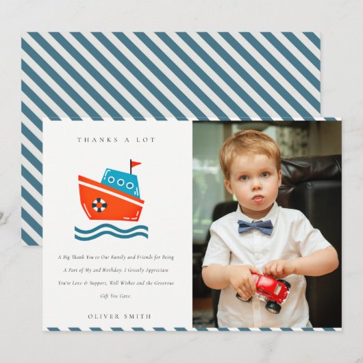 Schattige kinderen nautische boot foto elke leefti bedankkaart (Voorkant / Achterkant)