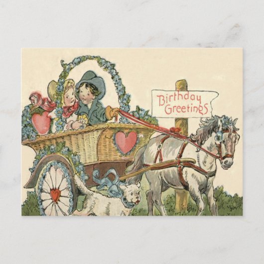 Schattige Kinderen Paard Hond Kar Briefkaart (Voorkant)
