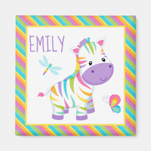 Schattige Kinderen Regenboog Zebra & Kleurrijke St Magneet
