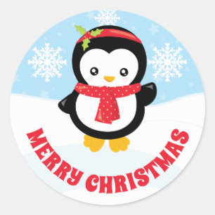 Schattige Kinderen Rode Hoofdband Pinguïn Vrolijk  Ronde Sticker