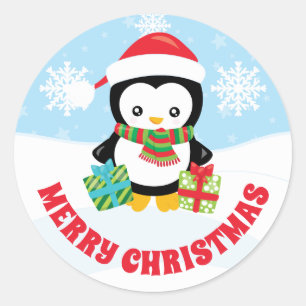 Schattige Kinderen Rode Kerstman Hoed Pinguïn Zali Ronde Sticker