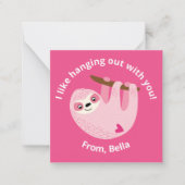 Schattige Kinderen Roze Sloth Valentijn Notitiekaartje (Voorkant)