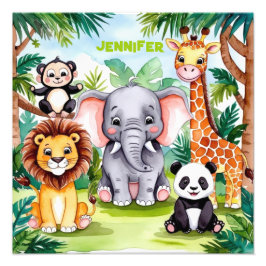 Schattige Kinderen Safari Jungle Dieren Gepersonal Foto Afdruk