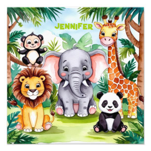 Schattige Kinderen Safari Jungle Dieren Gepersonal Foto Afdruk